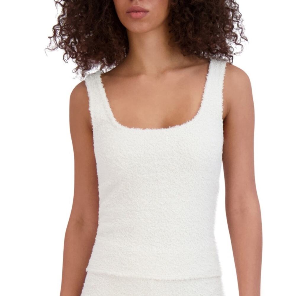 Steve Madden Chenille Fuzzy Plush Sleep Lounge Tank Top Cream White Medium